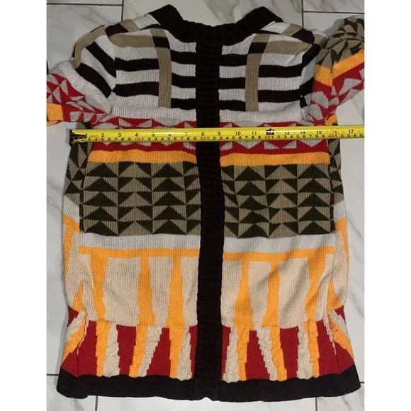 Anthropologie Wool Blend Sparrow Cardigan Sweater Women's M Geometric Brown Red - Picture 12 of 13